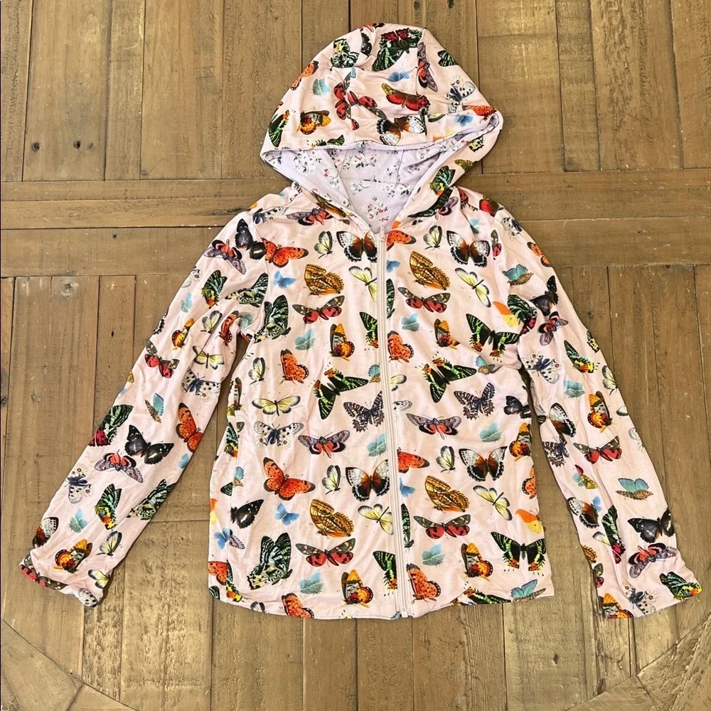 Posh peanut bamboo floral butterfly reversible hoodie sweatshirt size 3-4 - Picture 2 of 9